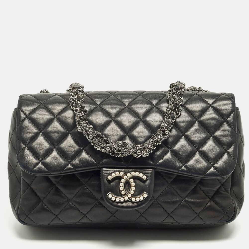 Chanel Westminster Pearl Single Flap Medium Black Quilted Leather Bag